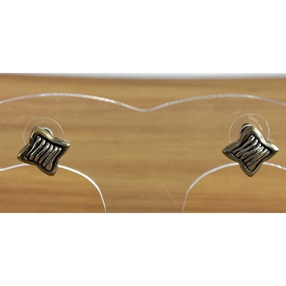 Small Square Stud Earrings Unique Ribbed Texture Gold & Silver